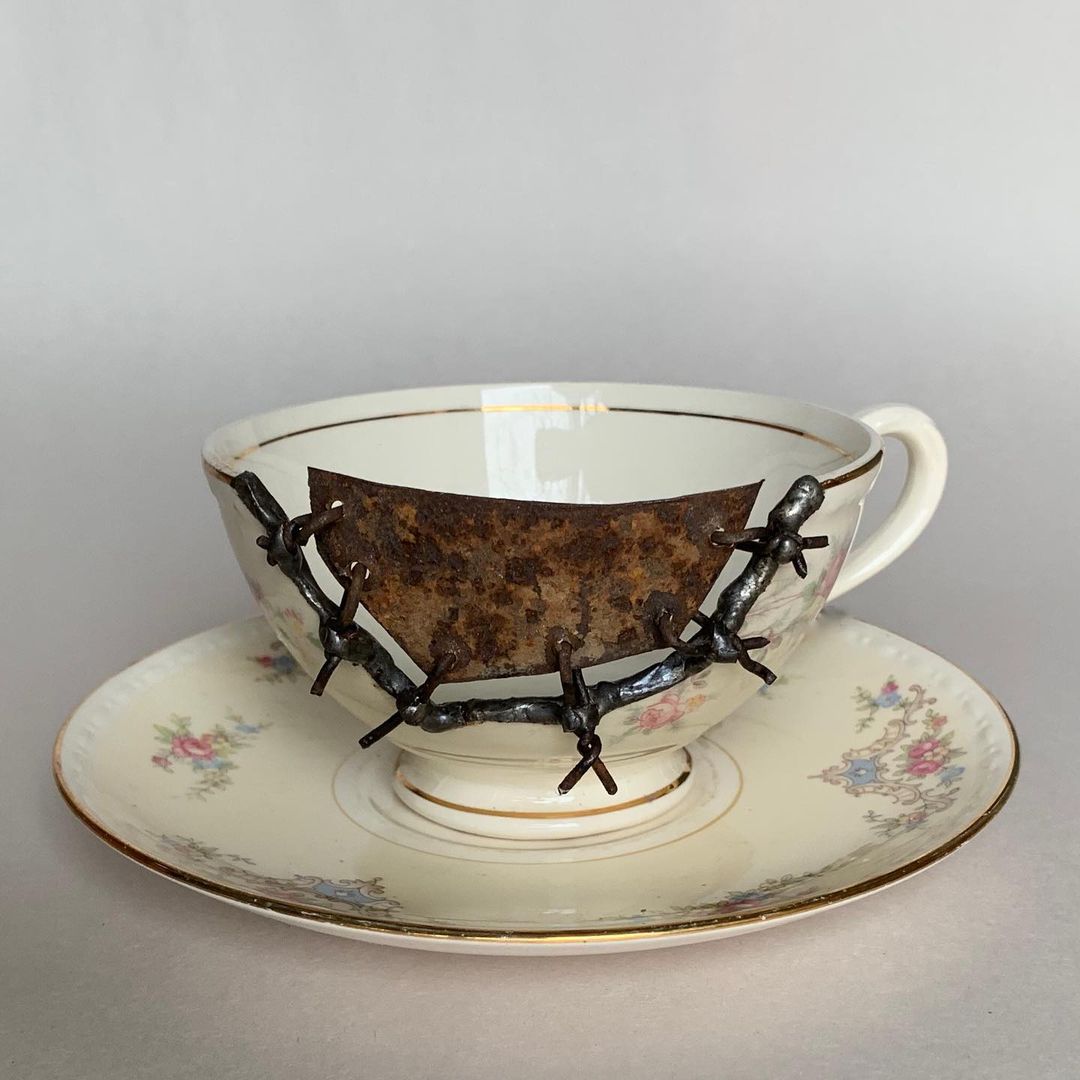Glen Martin Taylor Patches Broken Porcelain With Barbed Wire
