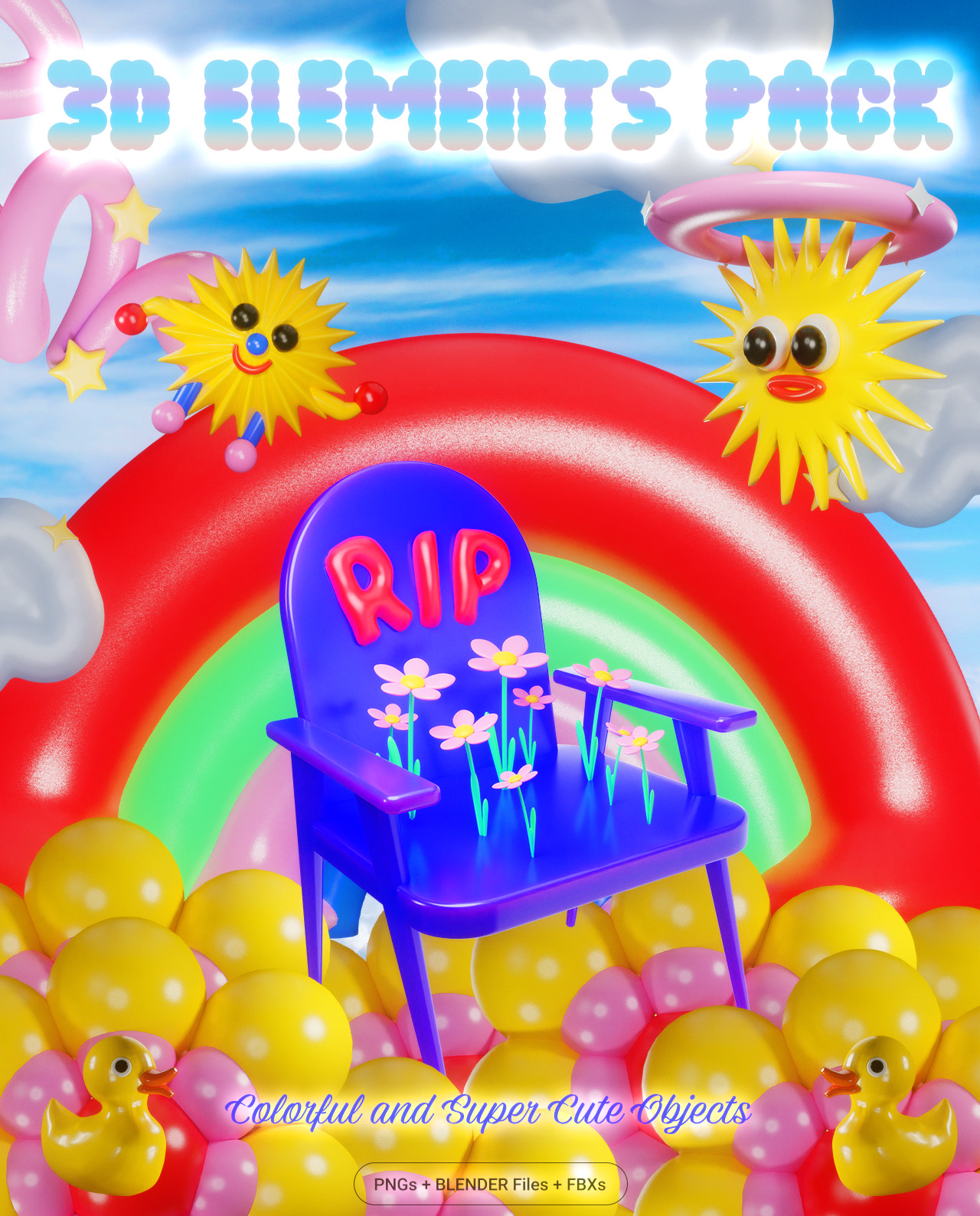 3D Elements Pack #1: Colorful and Super Cute Objects