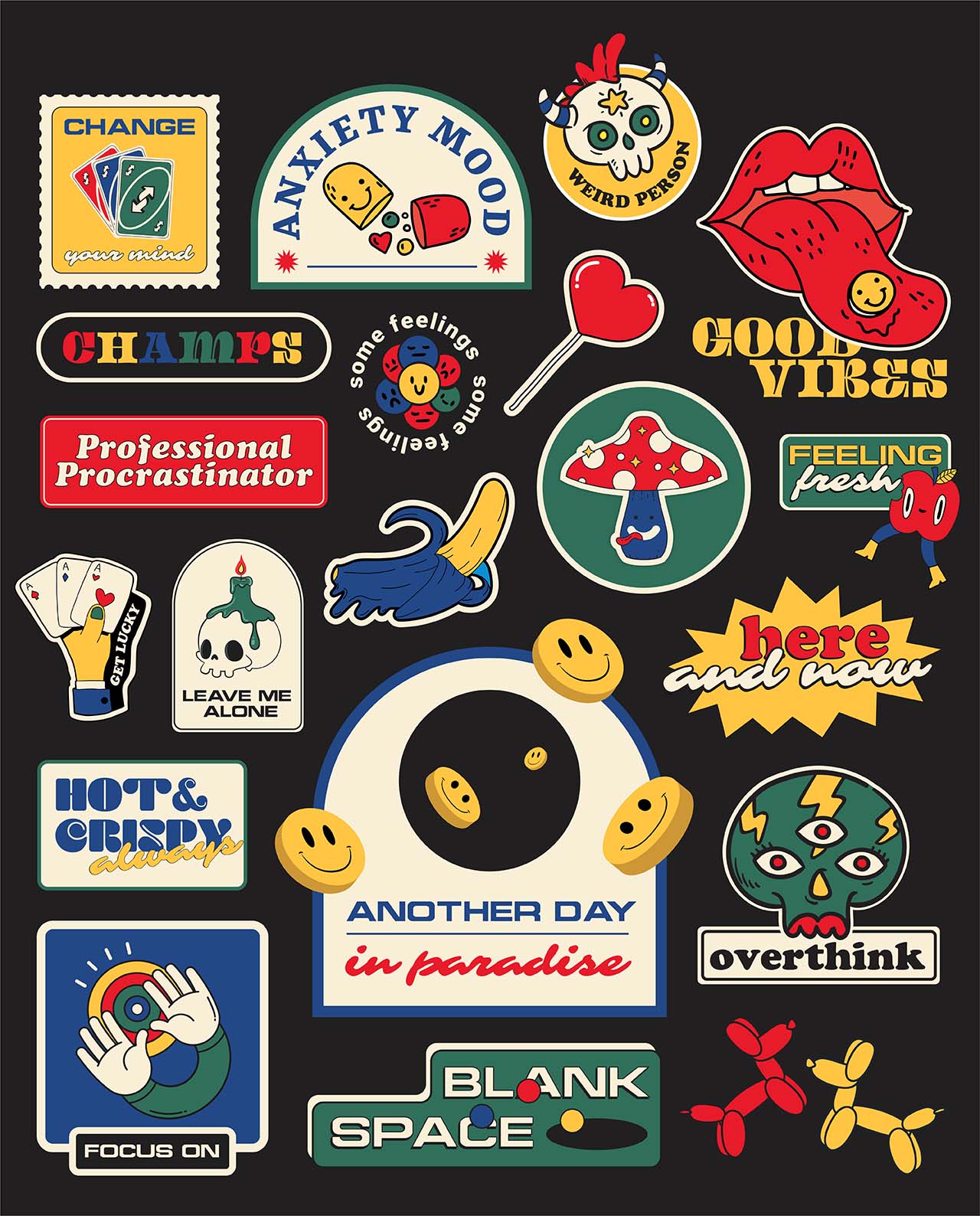 Colorful and Retro Sticker Pack - 20 Pieces gallery image 3