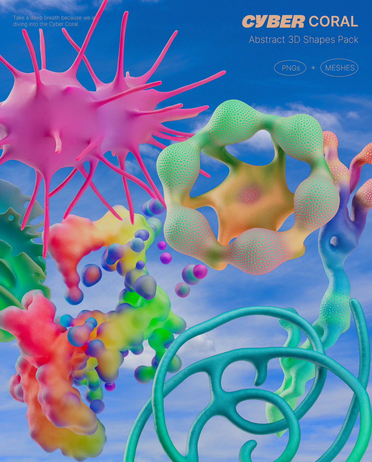 Cyber Coral - Abstract 3D Shapes Pack - 144 Pieces