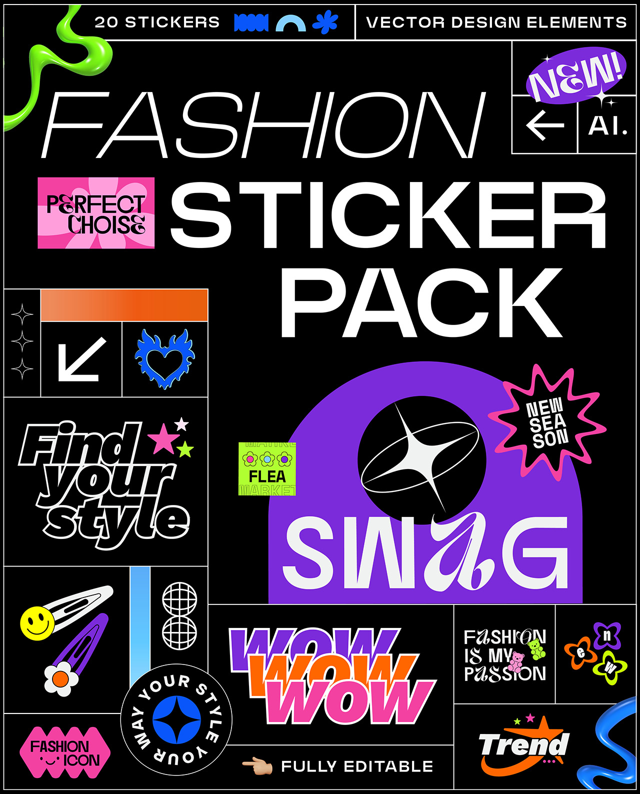 Fashionista Sticker Pack - 20 Pieces