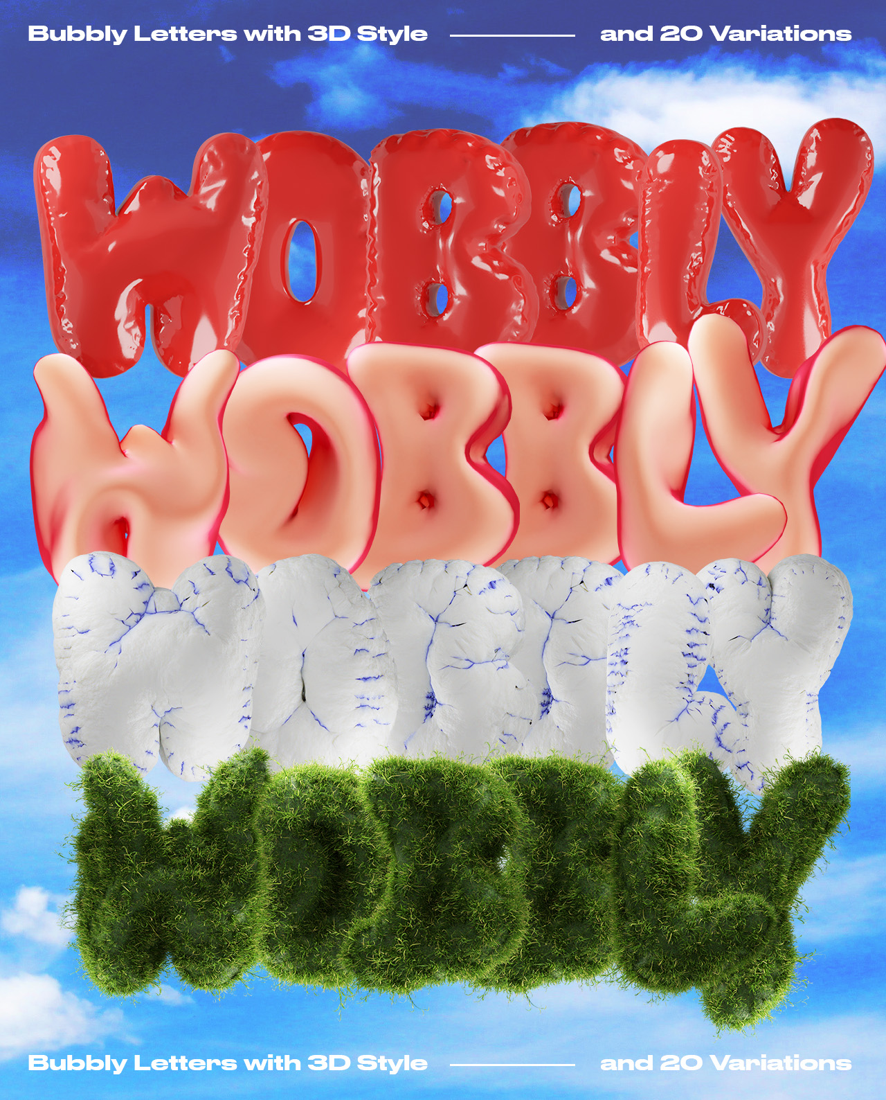 Wobbly | Bubbly Letters with 3D Style and 20 Variations