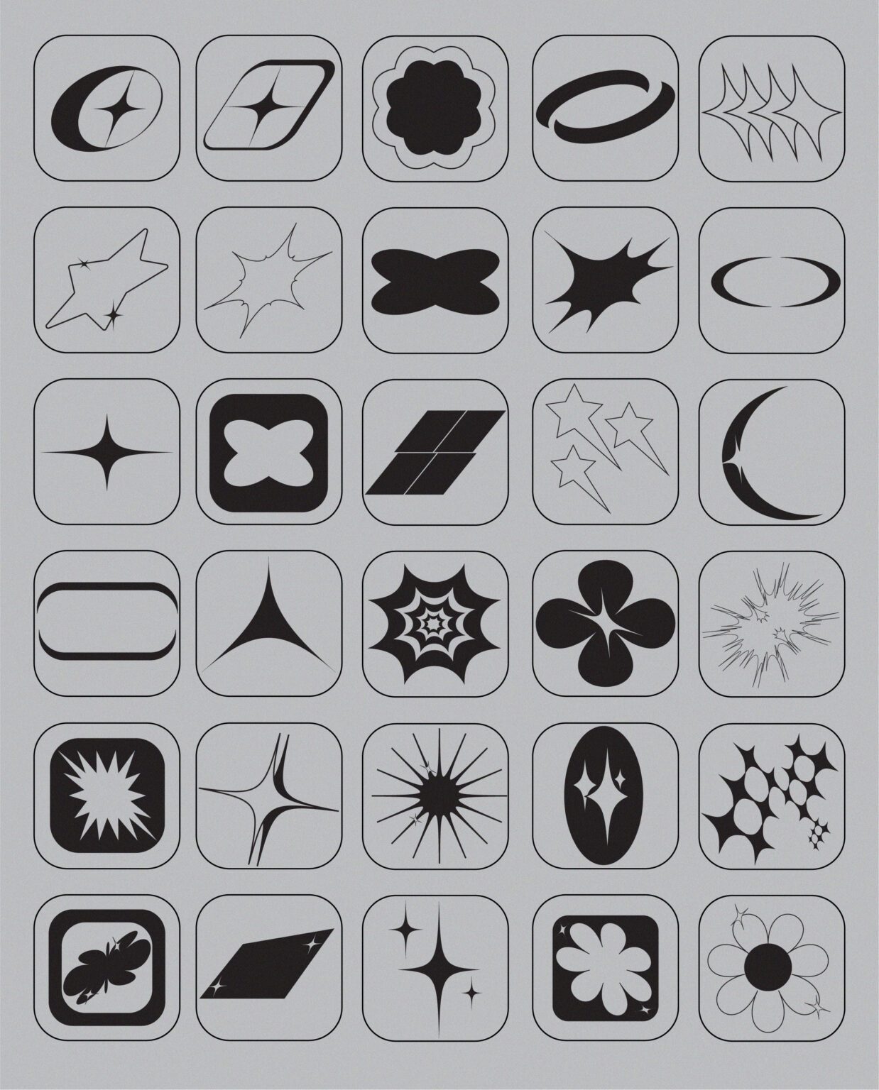 Design Elements Pack #8: Y2K Shapes - 100 Pieces » Dirtybarn